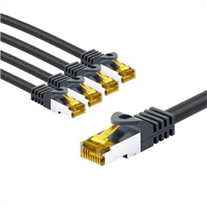 RJ45 kabel krosowy CAT 6A S/FTP (PiMF), 500 MHz, z CAT 7 kable surowym, 5 m, czarny, zestaw 5