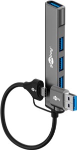 2 w 1 slim 4-portowy koncentrator USB, 5 Gbit/s