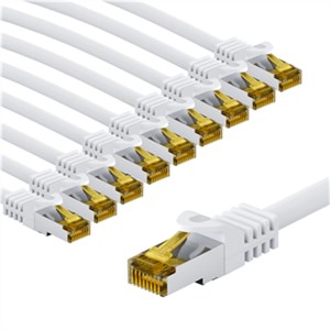 RJ45 Patch Cord CAT 6A S/FTP (PiMF), 500 MHz, with CAT 7 Raw Cable, 5 m, white, Set of 10