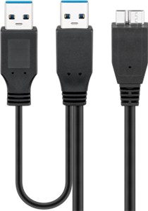Kabel USB 3.0 Dual Power SuperSpeed, Czarny