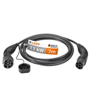 Kabel do ładowania Typu 2, do 11 kW, 7 m, czarny