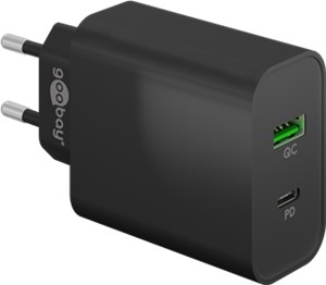 Podwójna szybka ładowarka USB PD/QC (45 W) czarna