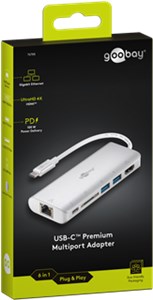 Adapter wieloportowy USB-C™ HDMI 4k 30 Hz, USB, CR, RJ45, PD, alum., srebrny