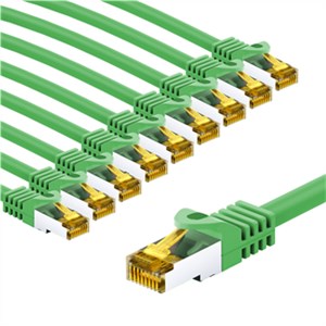 RJ45 kabel krosowy CAT 6A S/FTP (PiMF), 500 MHz, z CAT 7 kable surowym, 2 m, zielony, zestaw 10