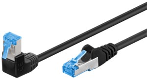CAT 6A kabel krosowy 1x 90° pod kątem, S/FTP (PiMF), czarny, 0,25 m