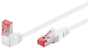 CAT 6 kabel krosowy 1x 90° pod kątem, S/FTP (PiMF), biały, 0,5 m