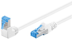 CAT 6A kabel krosowy 1x 90° pod kątem, S/FTP (PiMF), biały, 0,5 m