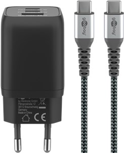 Zestaw z szybką ładowarką USB-C™ Nano (65 W) i tekstylnym kablem USB-C™ (1 m)